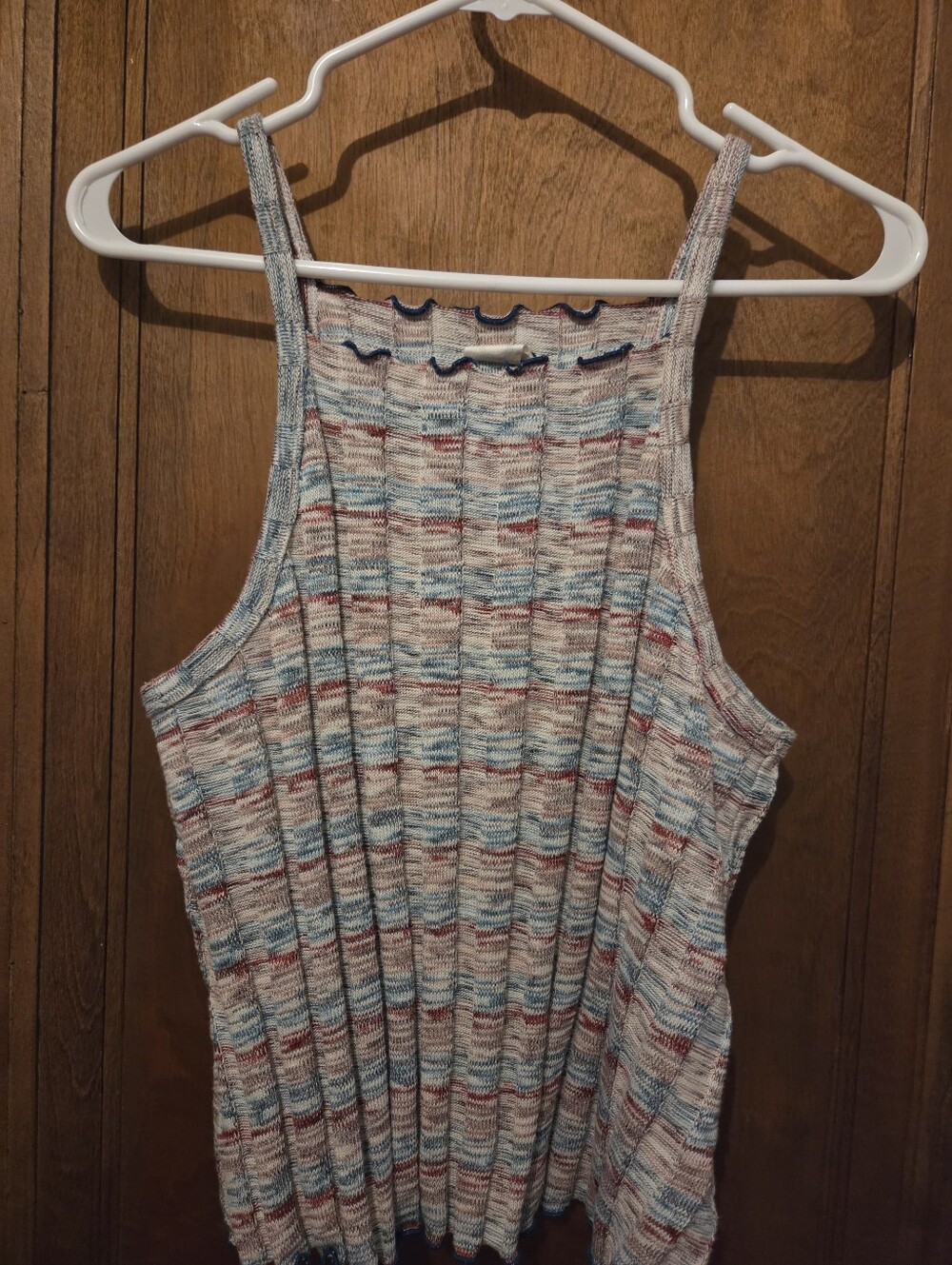 Multicolor Ribbed Knit Tank Top - Blue, Red & Cream